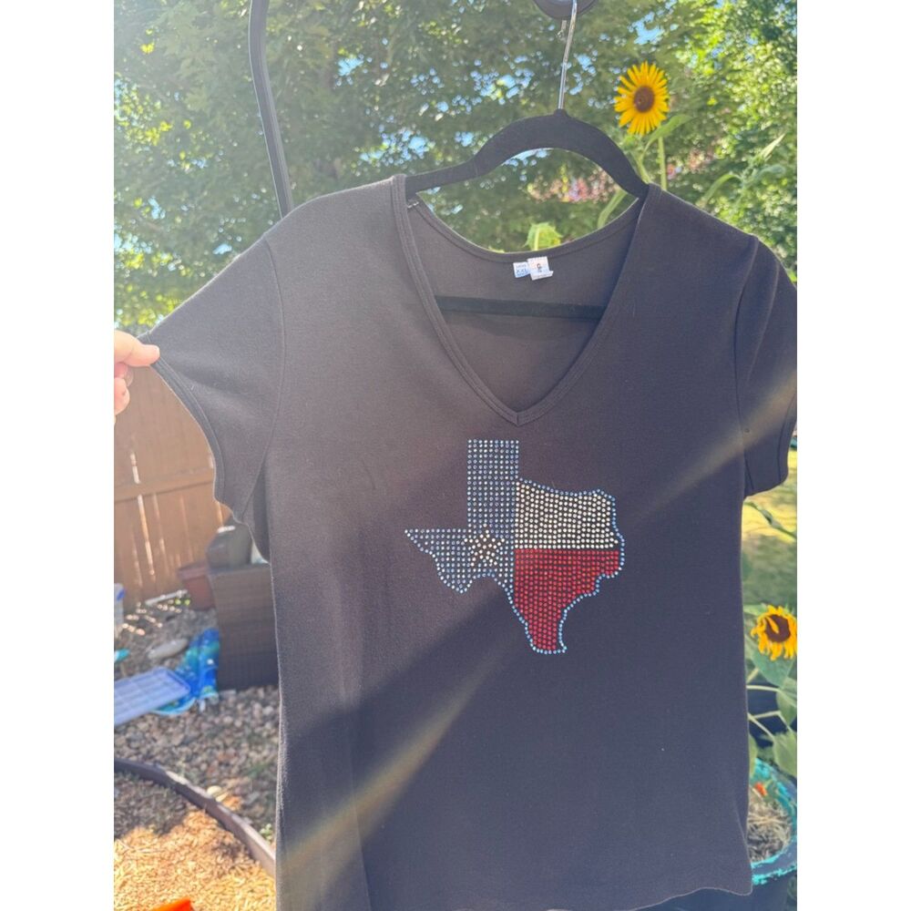TEXAS TeeShirt Bling Texas Black V-Neck Short Sleeve